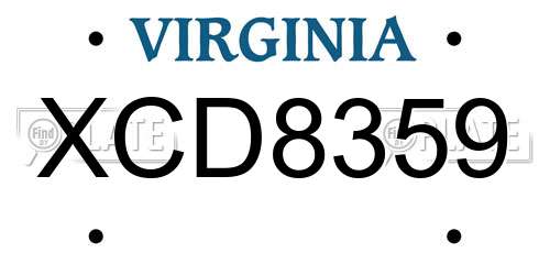 XCD8359 Virginia License Plate
