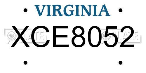 XCE8052 Virginia License Plate