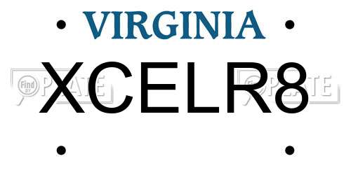 XCELR8 Virginia License Plate