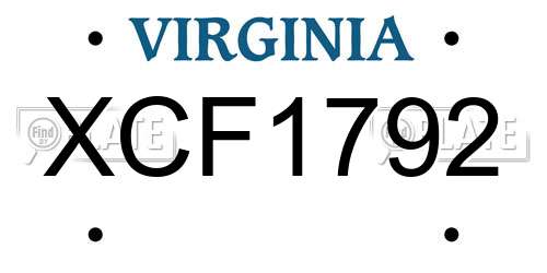 XCF1792 Virginia License Plate