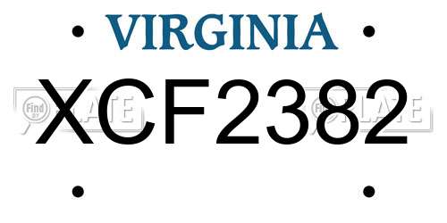 XCF2382 Virginia License Plate
