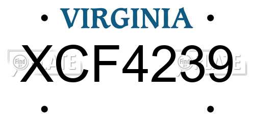 XCF4239 Virginia License Plate