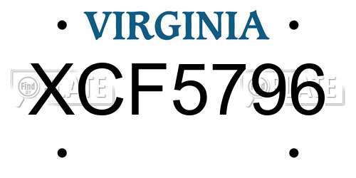 XCF5796 Virginia License Plate