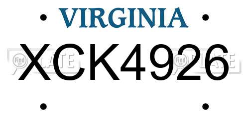 XCK4926 Virginia License Plate