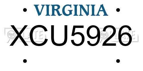 XCU5926 Virginia License Plate
