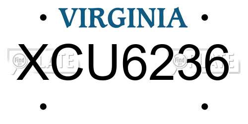 XCU6236 Virginia License Plate