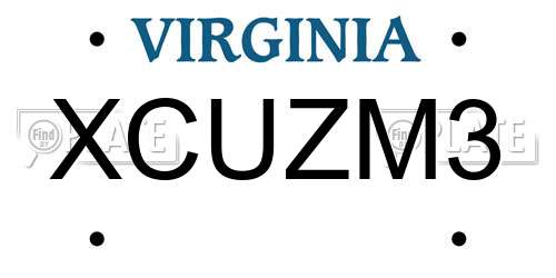 XCUZM3 Virginia License Plate