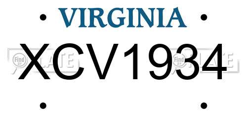 XCV1934 Virginia License Plate