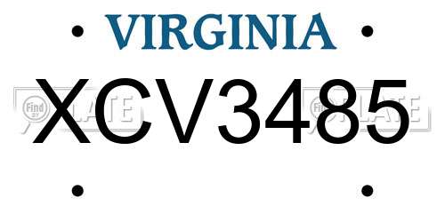 XCV3485 Virginia License Plate