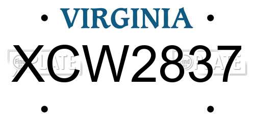 XCW2837 Virginia License Plate