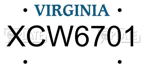 XCW6701 Virginia License Plate