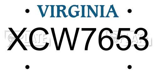 XCW7653 Virginia License Plate
