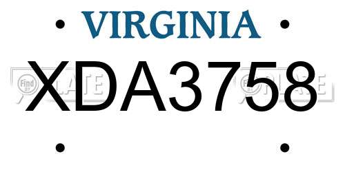 XDA3758 Virginia License Plate