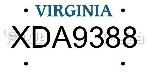 XDA9388 Virginia License Plate