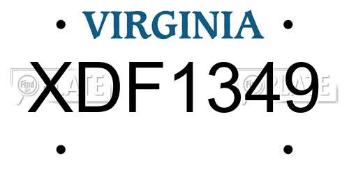 XDF1349 Virginia License Plate