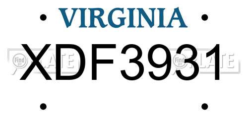 XDF3931 Virginia License Plate