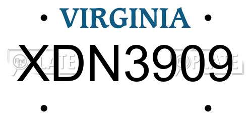 XDN3909 Virginia License Plate