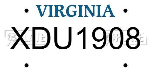 XDU1908 Virginia License Plate