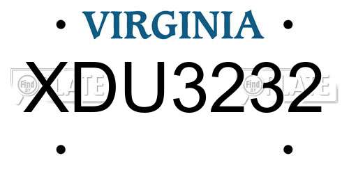 XDU3232 Virginia License Plate