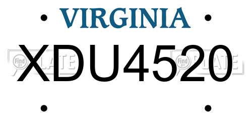 XDU4520 Virginia License Plate