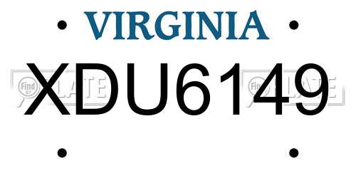 XDU6149 Virginia License Plate
