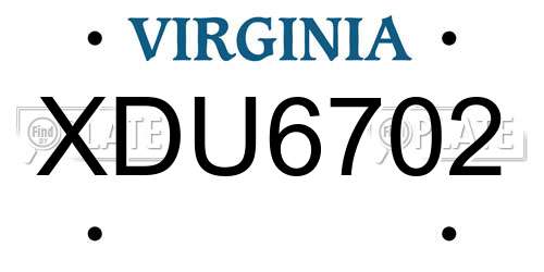 XDU6702 Virginia License Plate