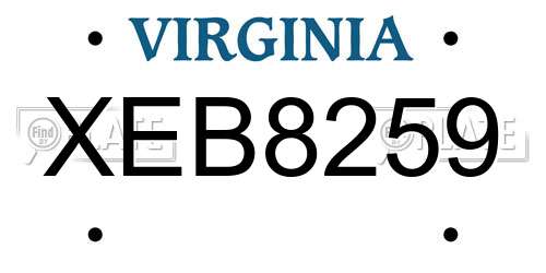 XEB8259 Virginia License Plate