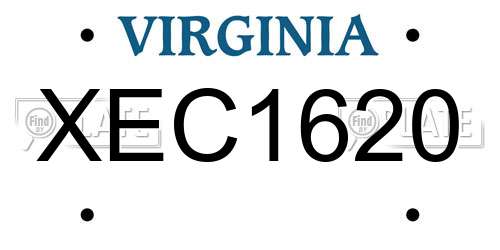 XEC1620 Virginia License Plate