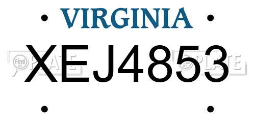 XEJ4853 Virginia License Plate