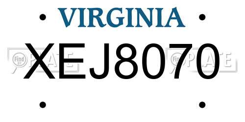 XEJ8070 Virginia License Plate