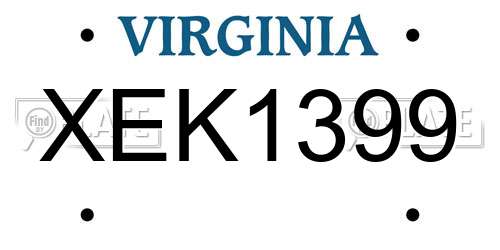 XEK1399 Virginia License Plate
