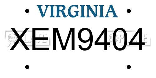 XEM9404 Virginia License Plate
