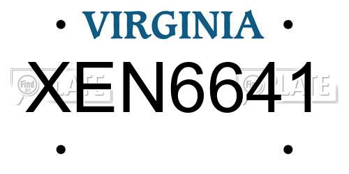 XEN6641 Virginia License Plate