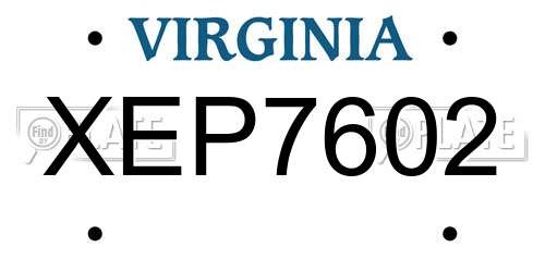 XEP7602 Virginia License Plate