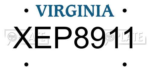 XEP8911 Virginia License Plate