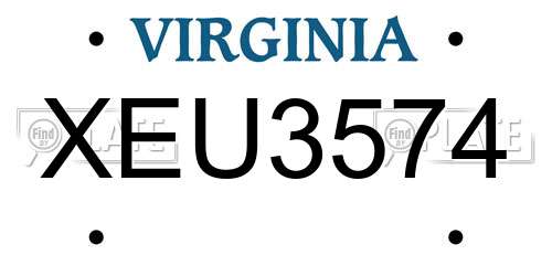 XEU3574 Virginia License Plate