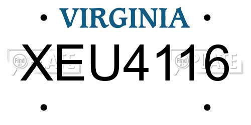 XEU4116 Virginia License Plate