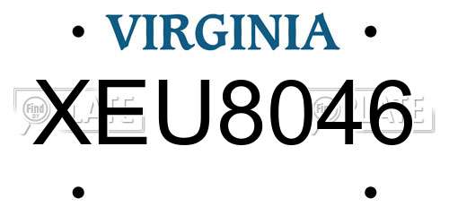 XEU8046 Virginia License Plate