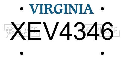 XEV4346 Virginia License Plate