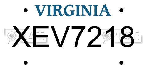XEV7218 Virginia License Plate