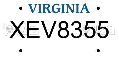 XEV8355 Virginia License Plate