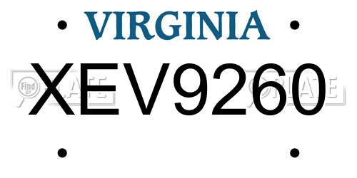 XEV9260 Virginia License Plate