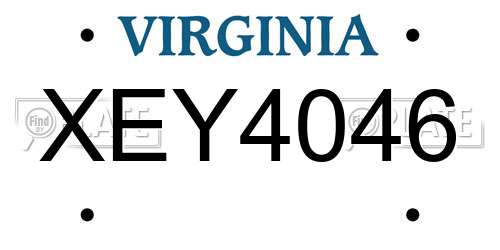 XEY4046 Virginia License Plate