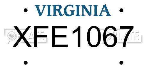 XFE1067 Virginia License Plate