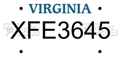 XFE3645 Virginia License Plate