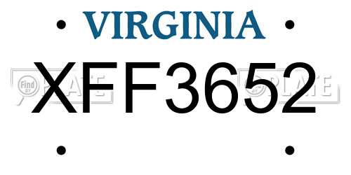 XFF3652 Virginia License Plate