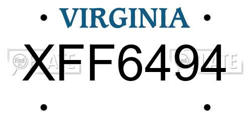 XFF6494 Virginia License Plate