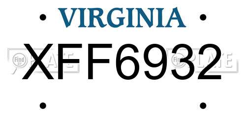 XFF6932 Virginia License Plate