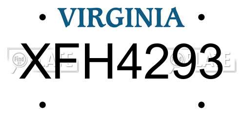 XFH4293 Virginia License Plate