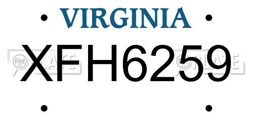 XFH6259 Virginia License Plate